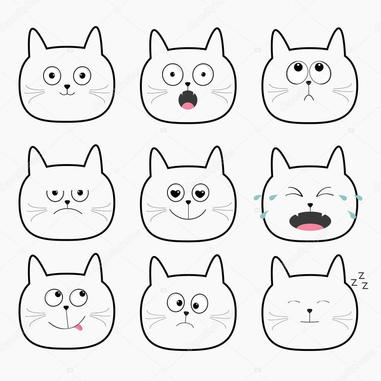 cartoon cat faces wit different emotions